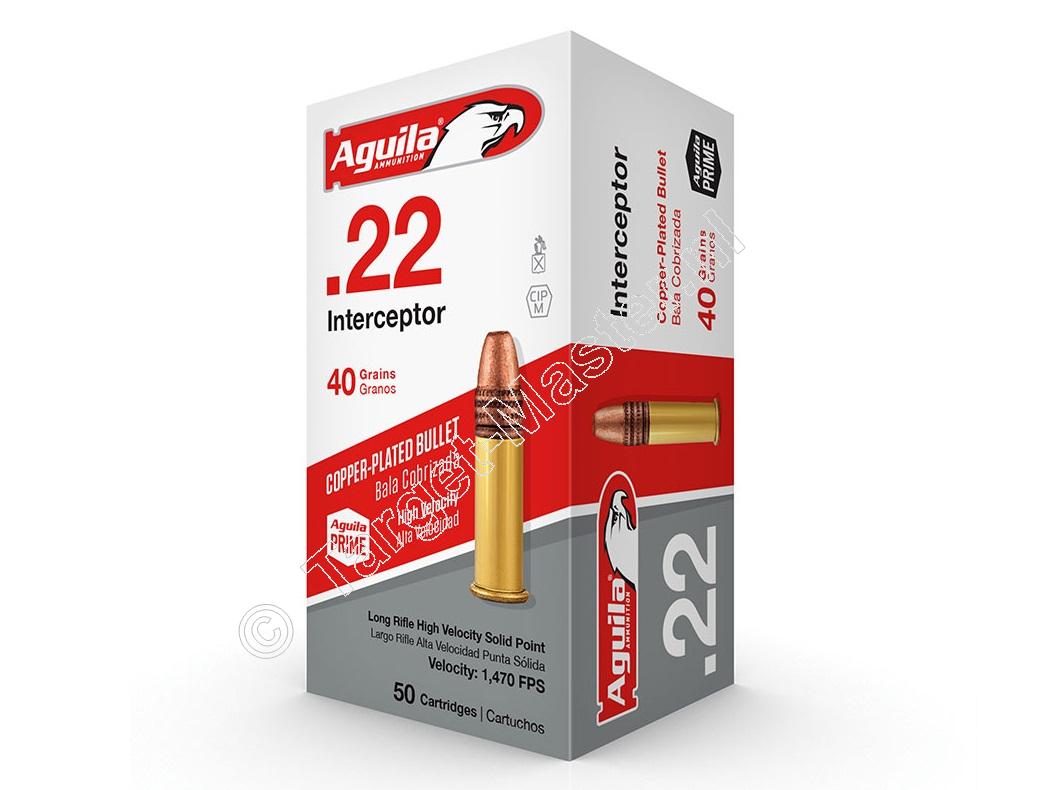 Aguila Intercepter Ammunition .22 Long Rifle 40 grain Copper Plated Solid Point box of 500